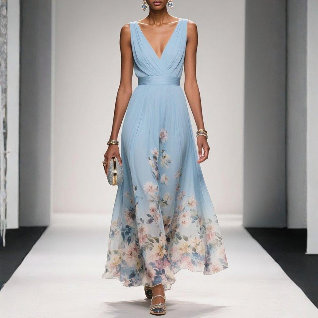 Phoebe | Floral V-Neck Chiffon Maxi Dress for Summer