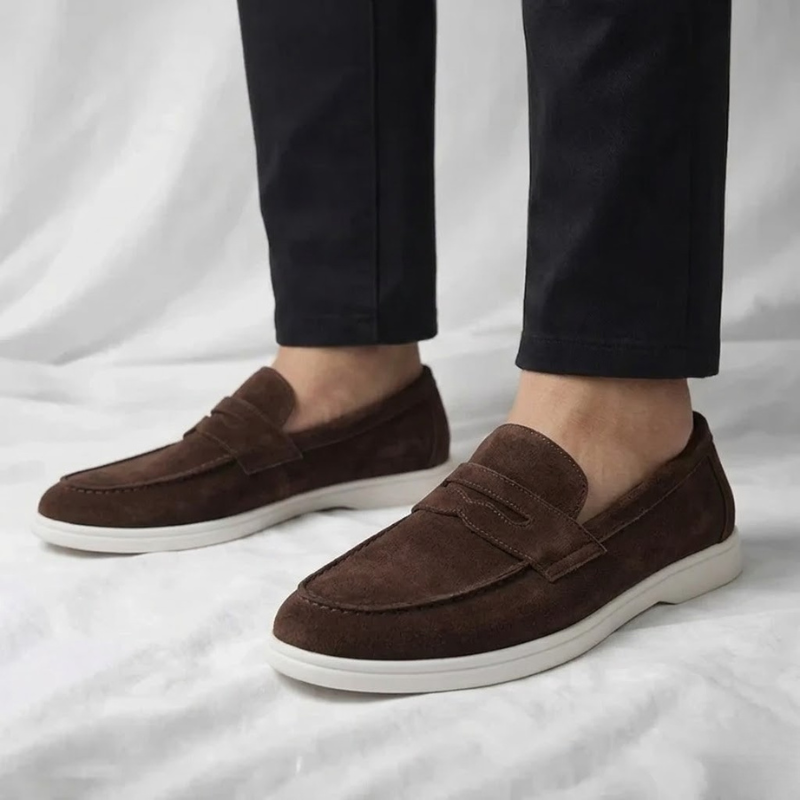 Wesley | Slim Suede White-Sole Penny Men Loafers