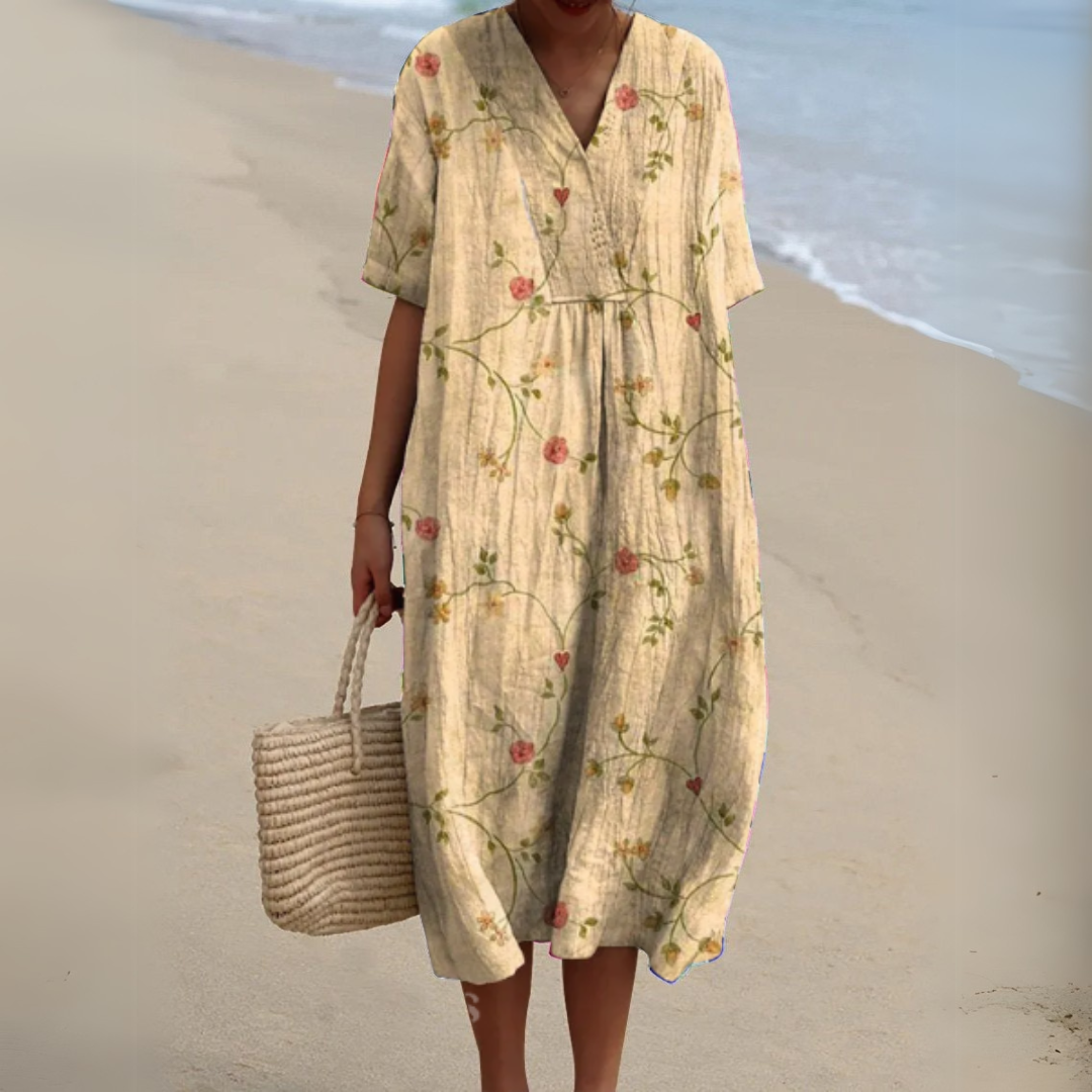 Rhea | Floral V-Neck Adjustable-Waist Chiffon Dress for Summer