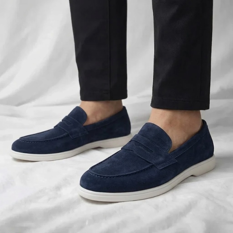 Wesley | Slim Suede White-Sole Penny Men Loafers