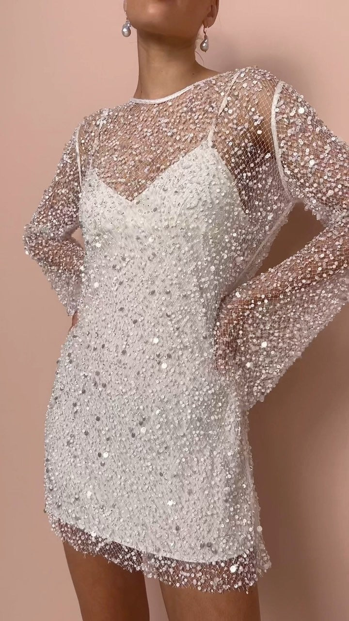 Alina | Beaded Mesh Two-Piece Dress for Holiday Parties