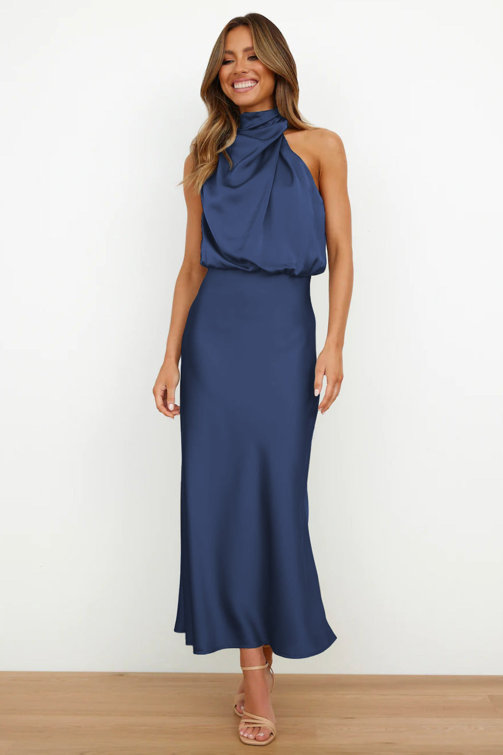 Leila | Draped Open-Back Satin Dress for Summer