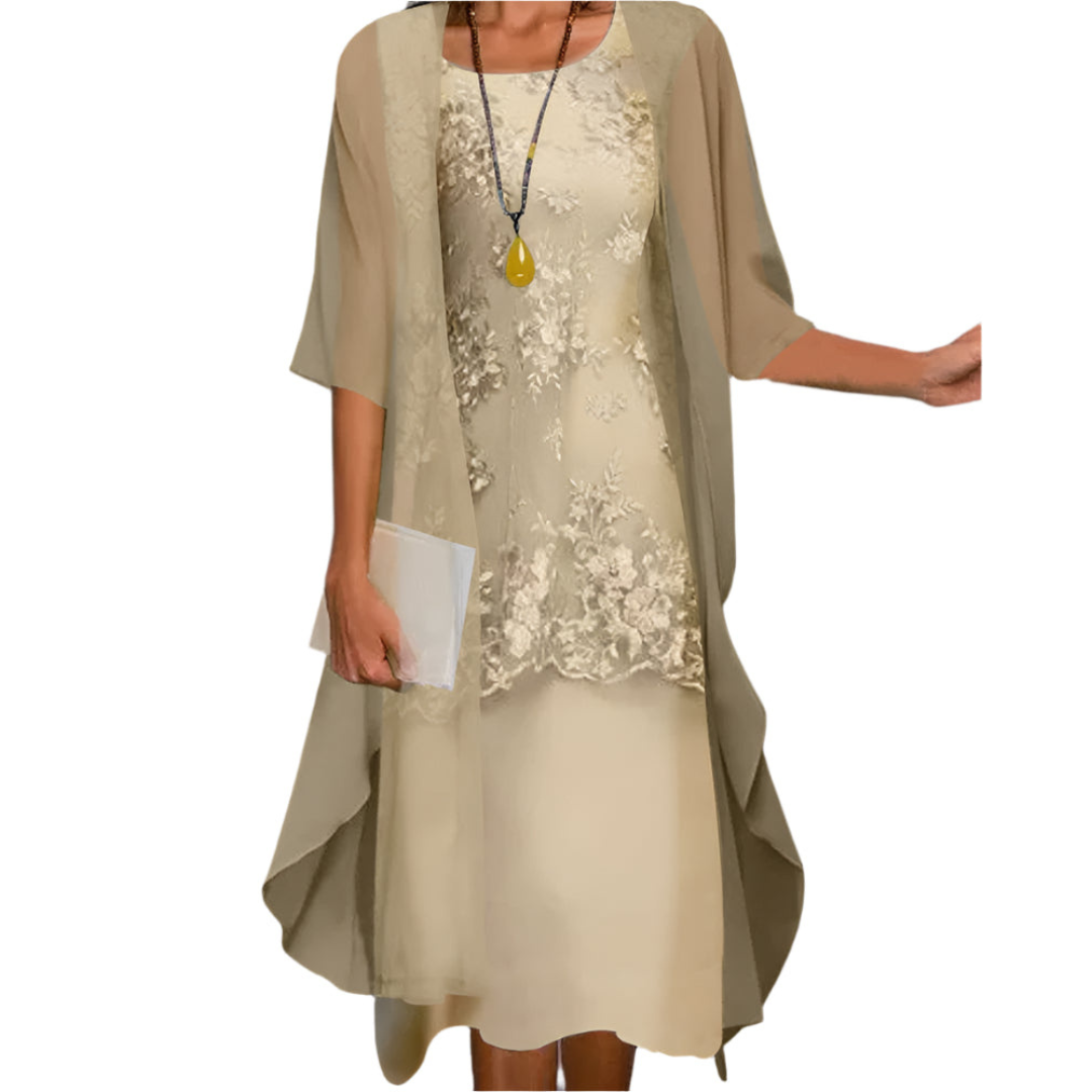 Penelope | Sheer-Sleeve Layered Chiffon Midi Dress