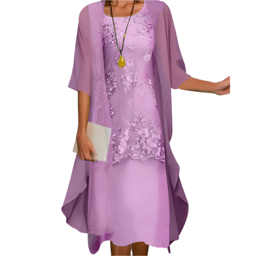 Penelope | Sheer-Sleeve Layered Chiffon Midi Dress