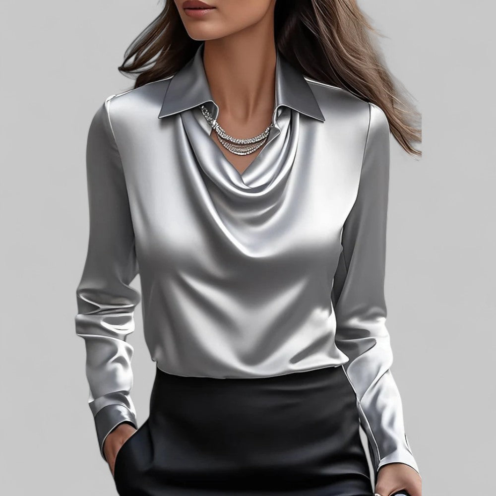 Genevra | Cowl-Neck Satin Long-Sleeve Women Blouses
