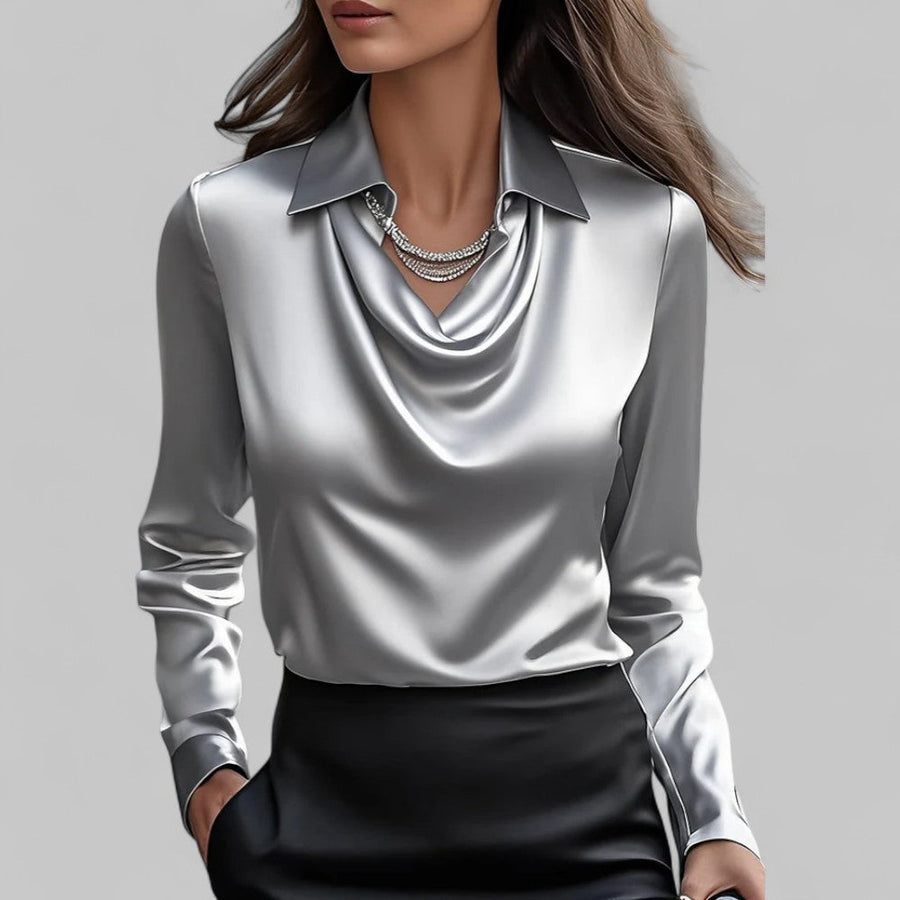 Genevra | Cowl-Neck Satin Long-Sleeve Women Blouses