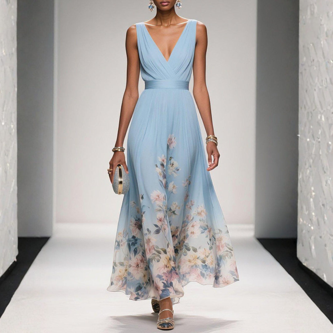 Phoebe | Floral V-Neck Chiffon Maxi Dress for Summer
