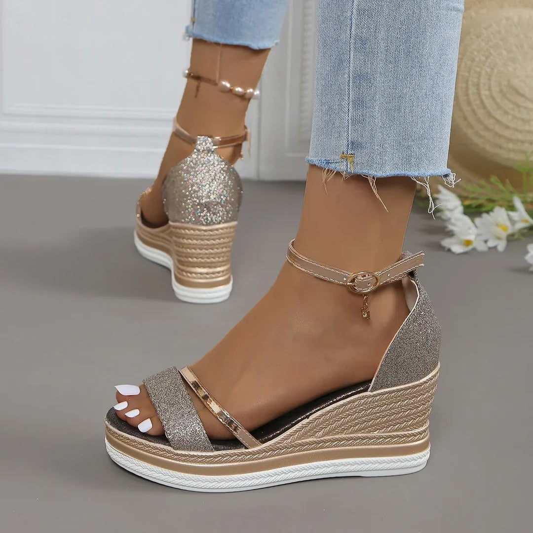 Chloe | Glitter Layered-Strap Platform Wedge Women Sandals for Summer