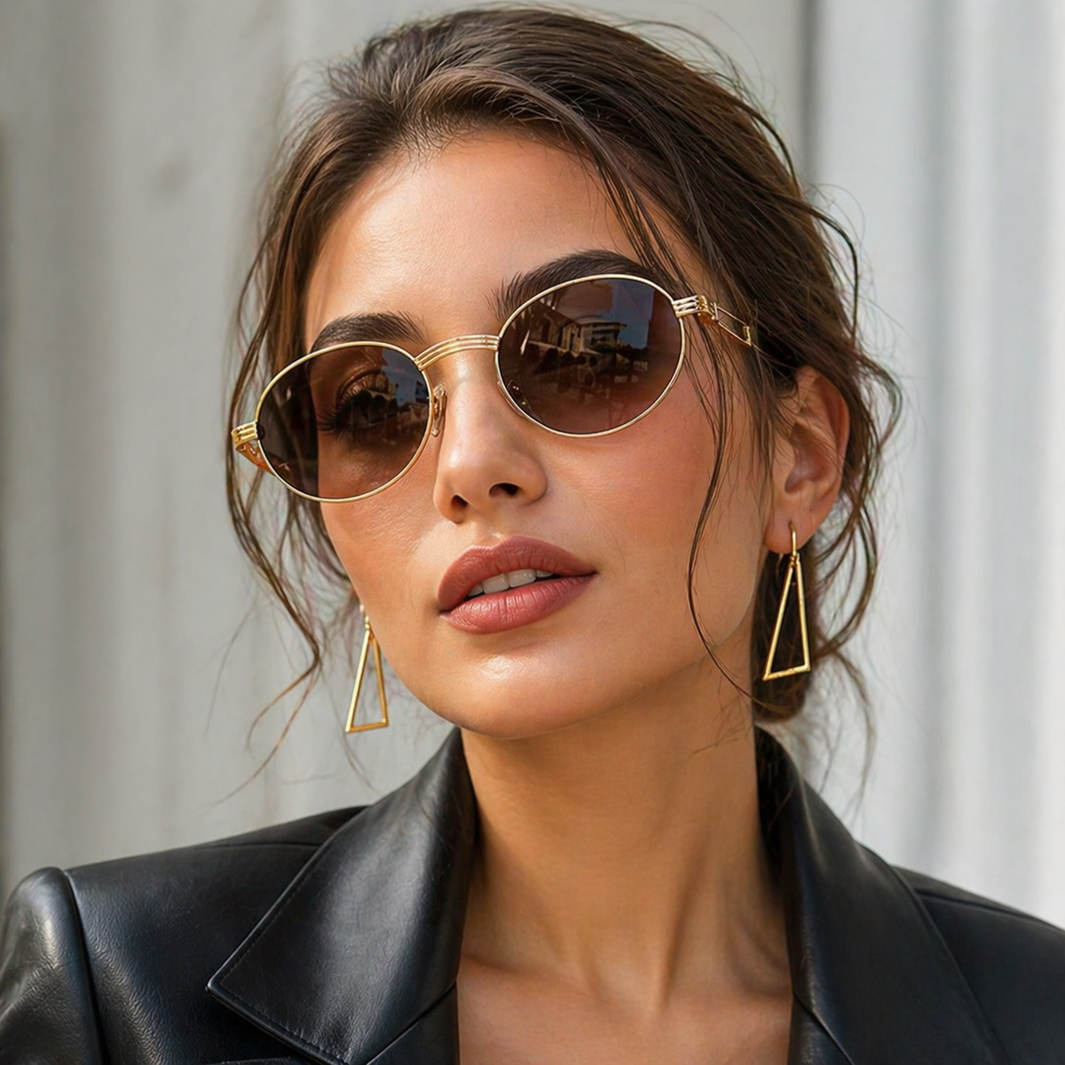 Lucia | Wood-Look Arm Round Women's Sunglasses for Summer