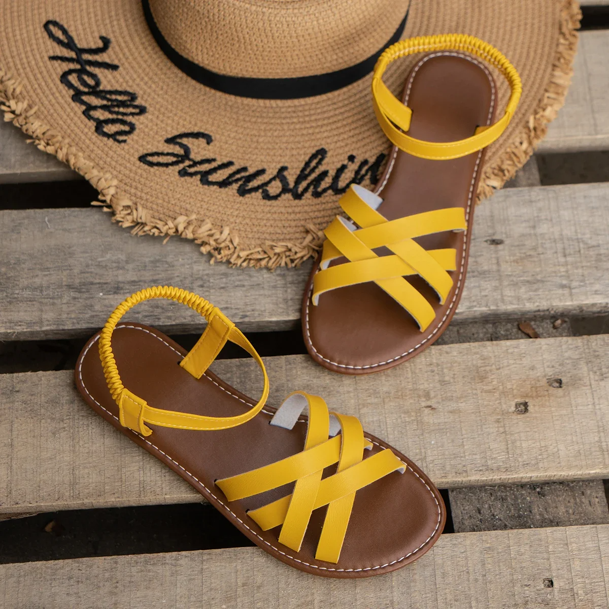 Elena | Woven Ankle-Strap Flat Women Summer Sandals