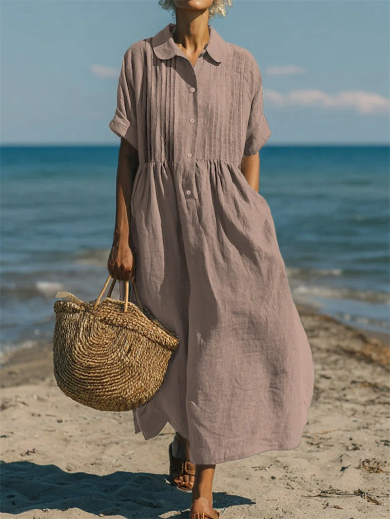 Ruby | Classic Collared Cotton Shirt Midi Dress for Summer