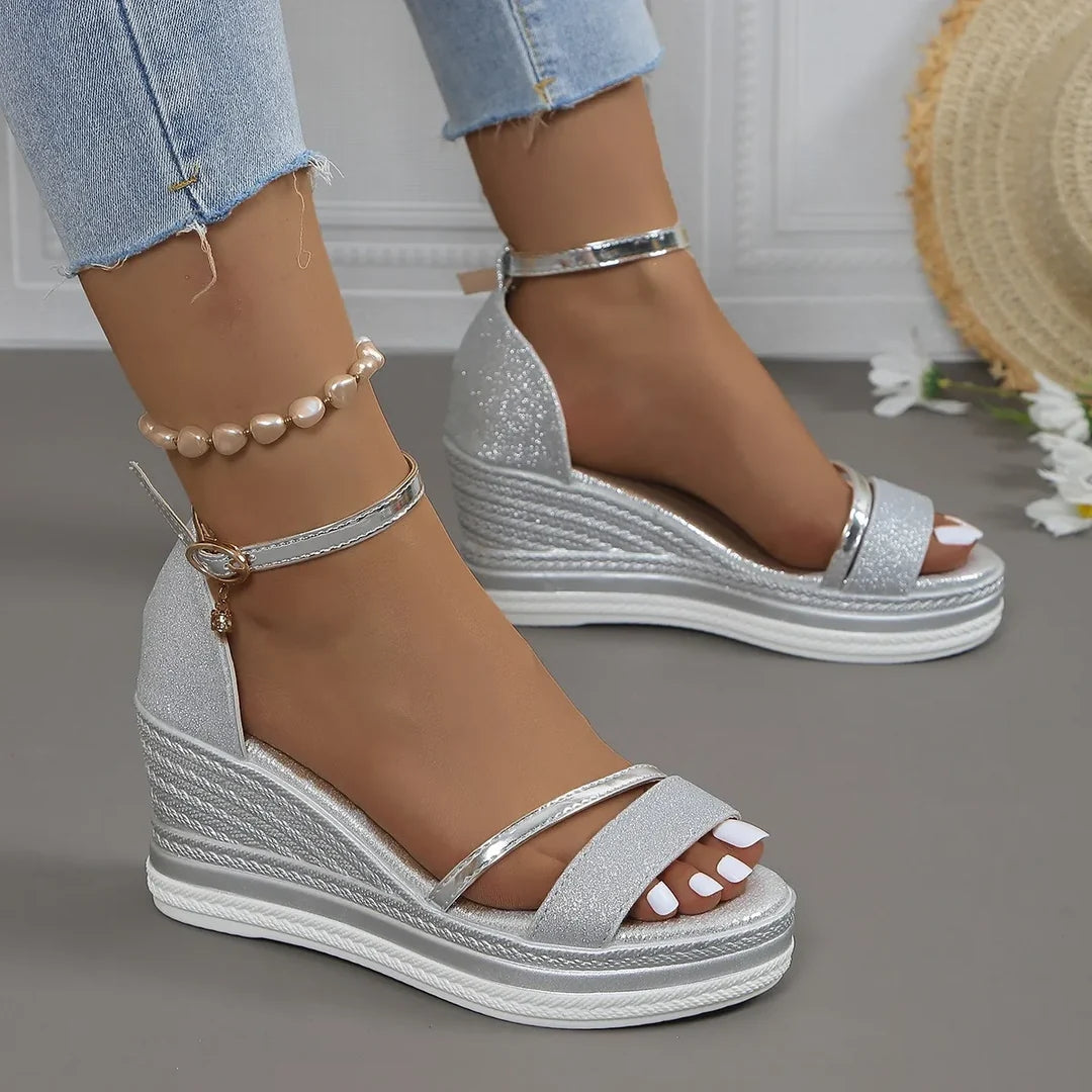 Chloe | Glitter Layered-Strap Platform Wedge Women Sandals for Summer