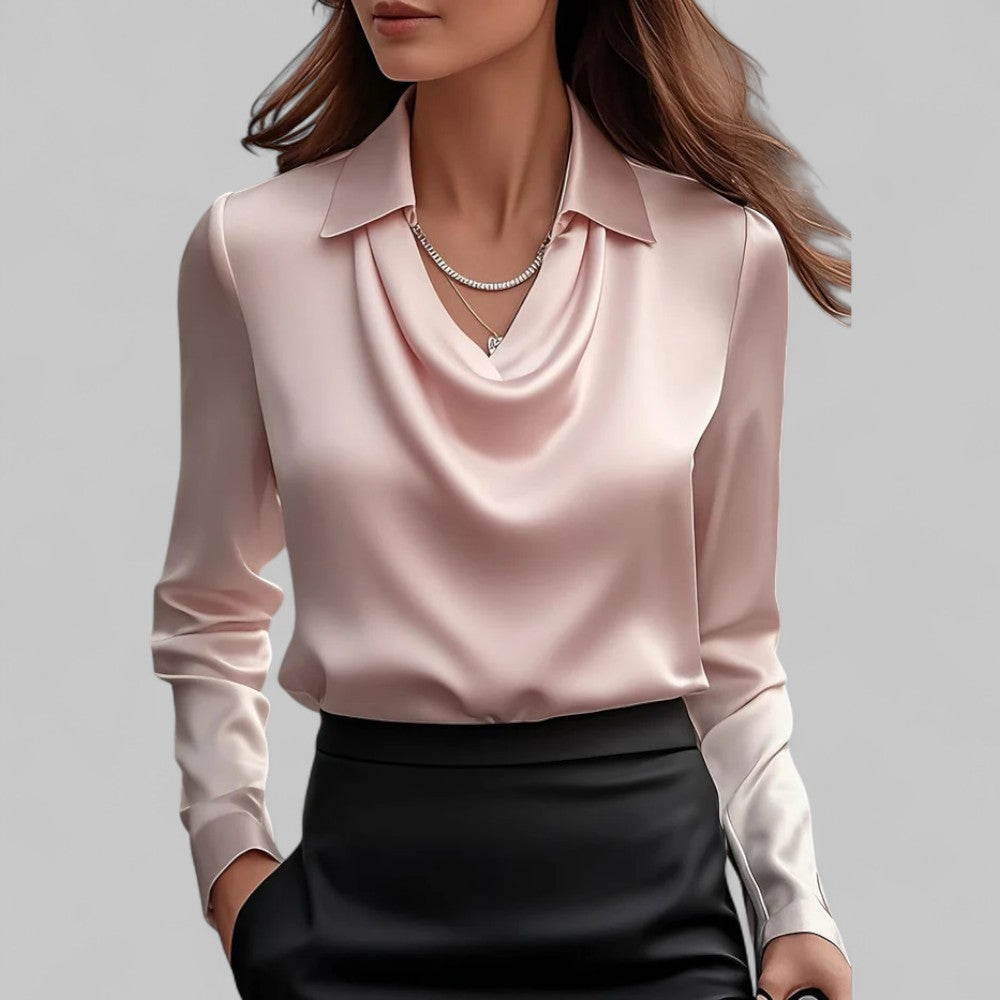 Genevra | Cowl-Neck Satin Long-Sleeve Women Blouses