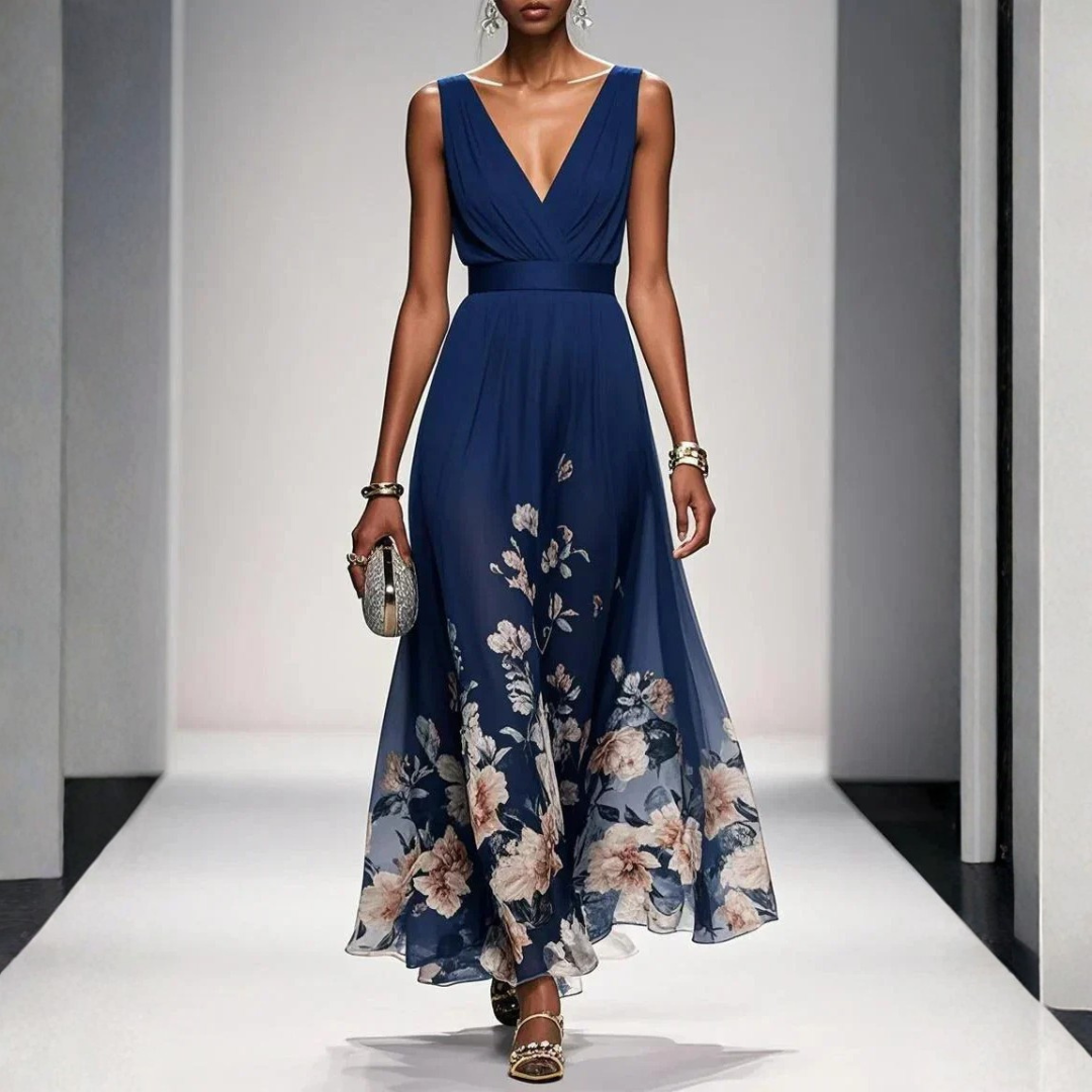 Phoebe | Floral V-Neck Chiffon Maxi Dress for Summer