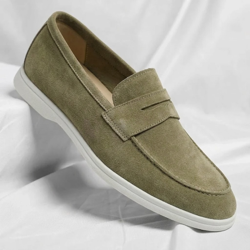 Wesley | Slim Suede White-Sole Penny Men Loafers