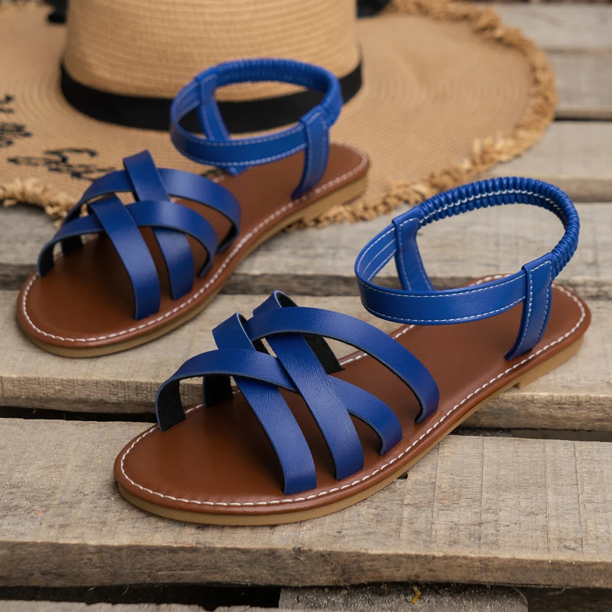Elena | Woven Ankle-Strap Flat Women Summer Sandals