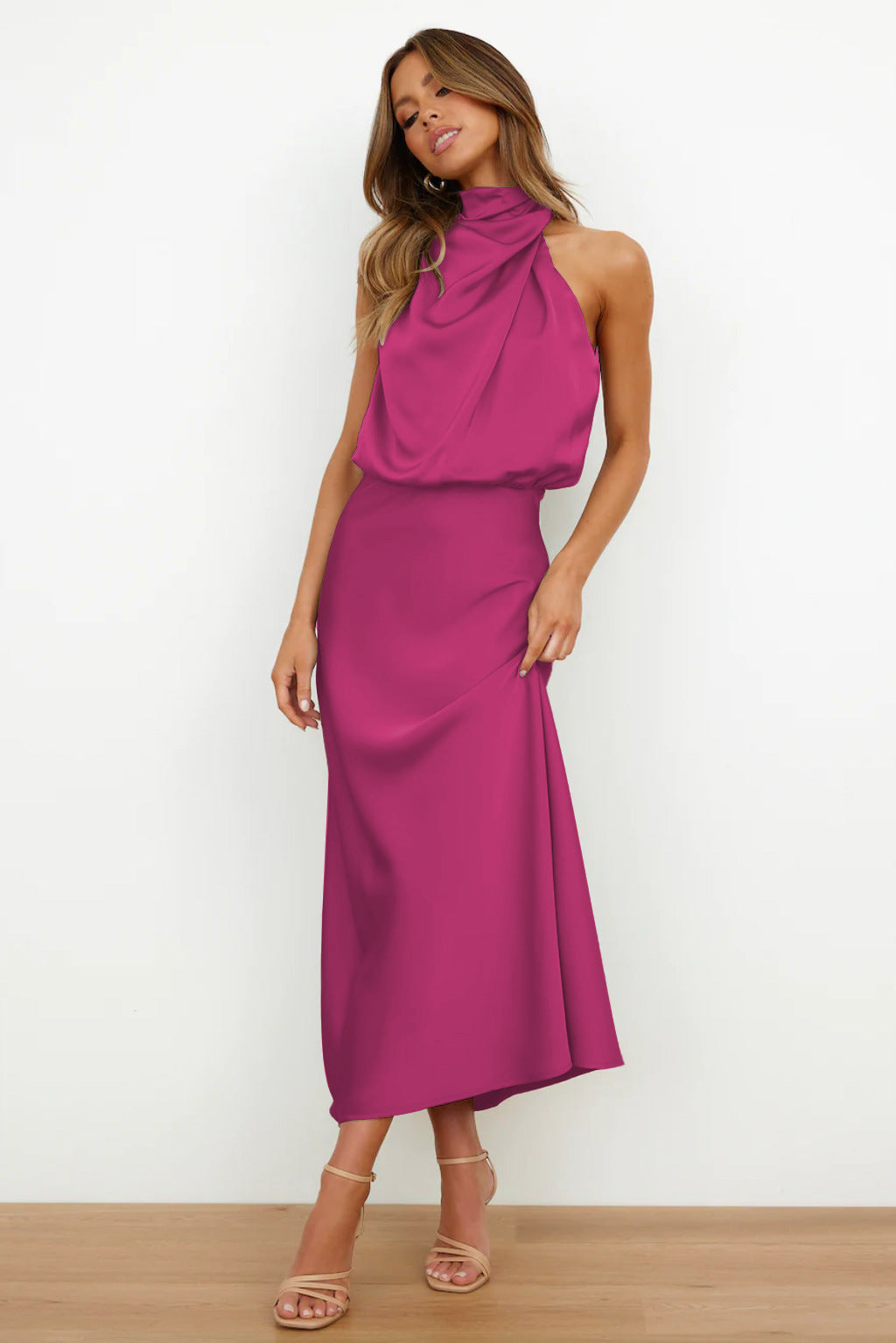 Leila | Draped Open-Back Satin Dress for Summer