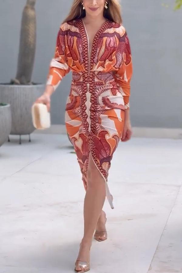 Daphne | Dolman-Sleeve Ruched-Slit Women Party Dress