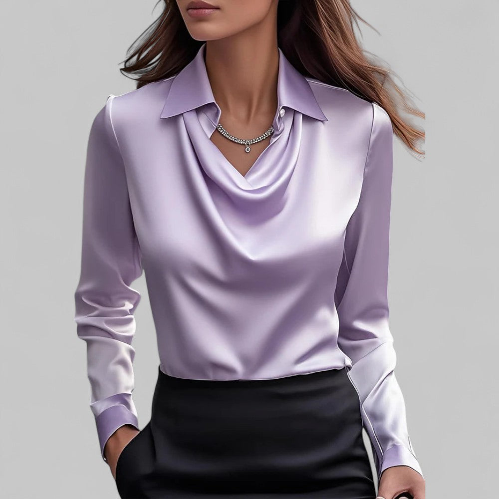 Genevra | Cowl-Neck Satin Long-Sleeve Women Blouses