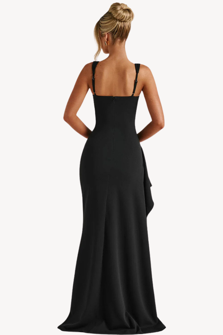 Iona | Satin Square-Neck Side-Slit Evening Dress