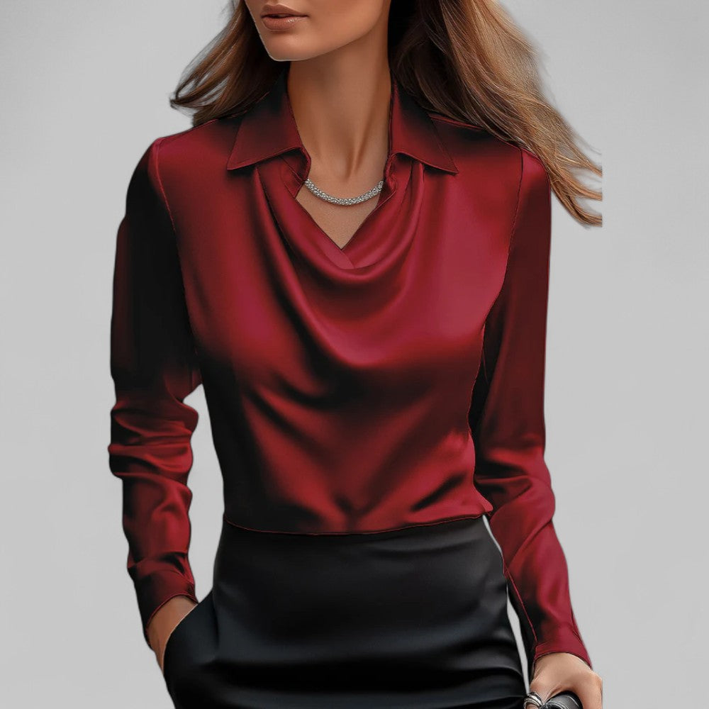 Genevra | Cowl-Neck Satin Long-Sleeve Women Blouses