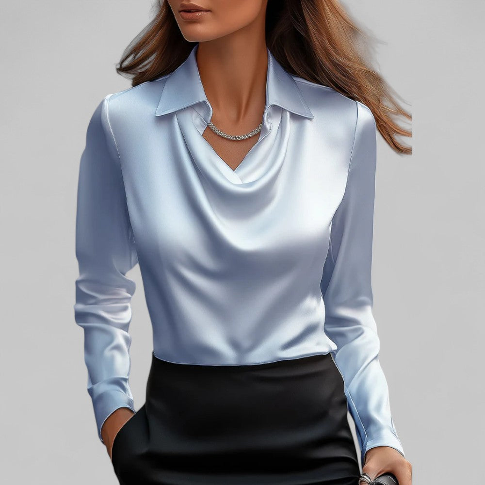 Genevra | Cowl-Neck Satin Long-Sleeve Women Blouses