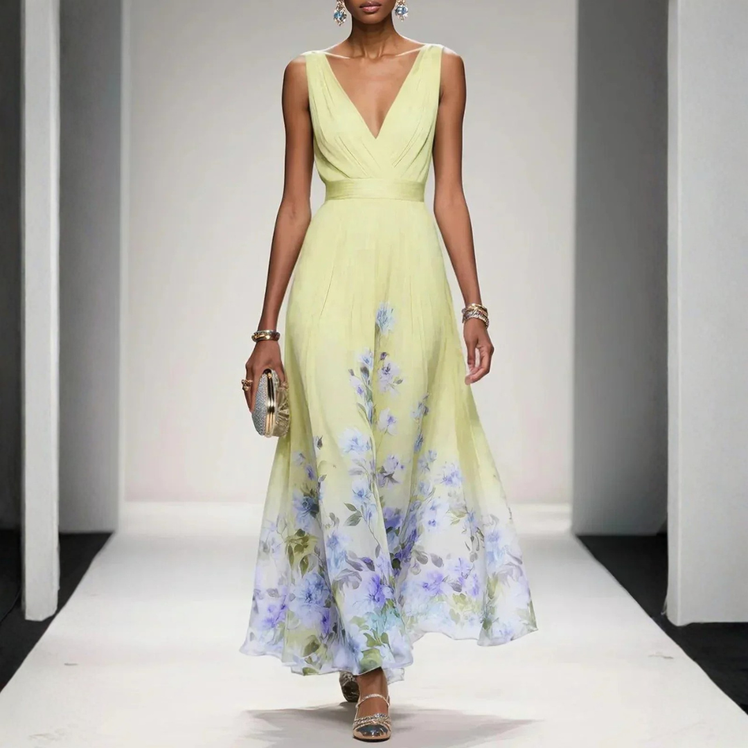 Phoebe | Floral V-Neck Chiffon Maxi Dress for Summer