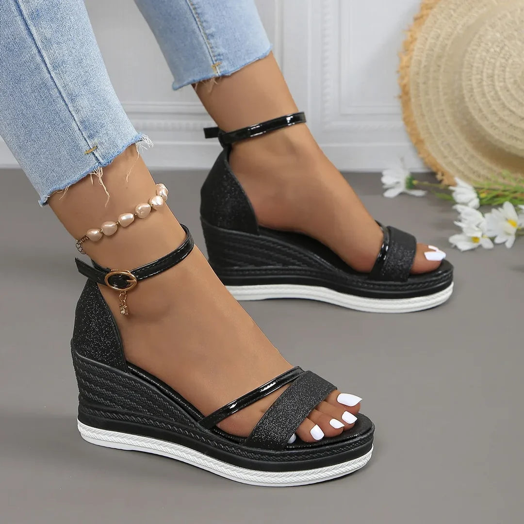 Chloe | Glitter Layered-Strap Platform Wedge Women Sandals for Summer