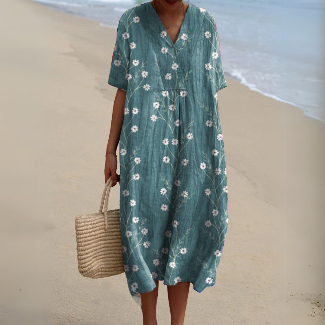 Rhea | Floral V-Neck Adjustable-Waist Chiffon Dress for Summer