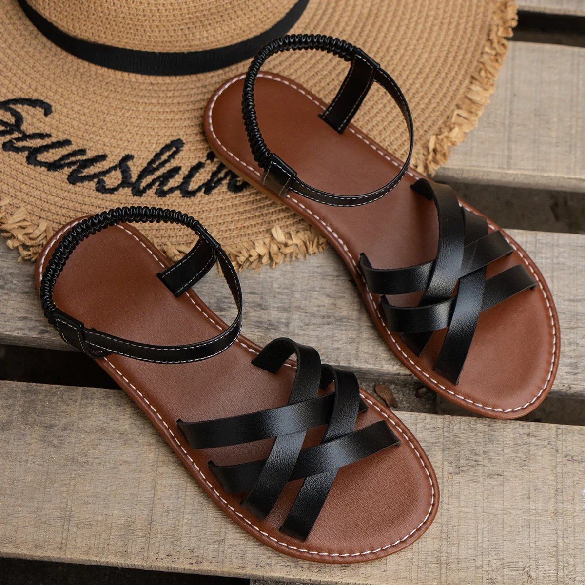 Elena | Woven Ankle-Strap Flat Women Summer Sandals