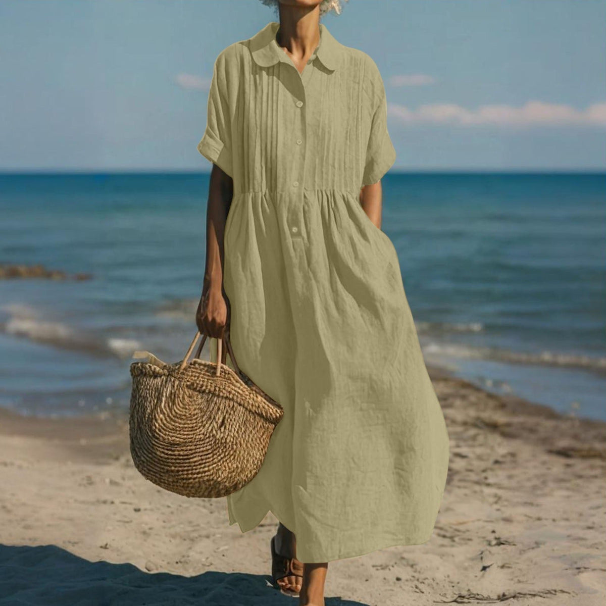 Colette | Collared Button-Front Cotton Shirt Dress for Summer
