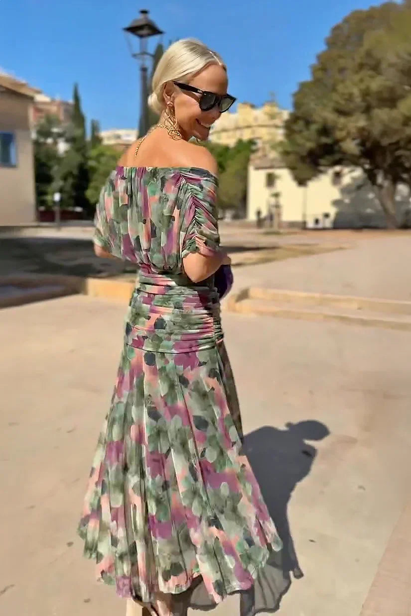 Selena | V-Neck Pleated-Waist Chiffon Maxi Dress