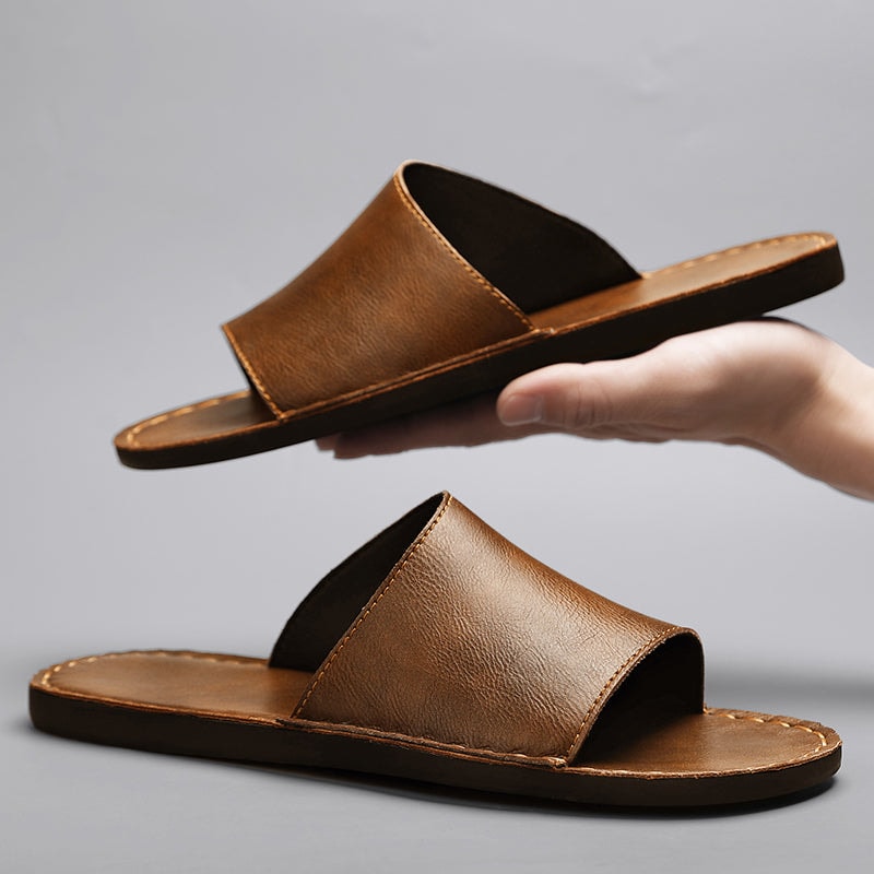Ronan | Hand-Stitched Leather Slide Men Sandals for Summer