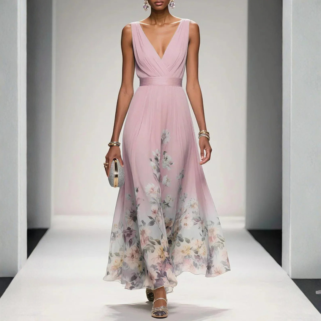 Phoebe | Floral V-Neck Chiffon Maxi Dress for Summer