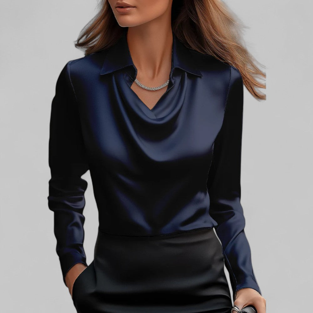Genevra | Cowl-Neck Satin Long-Sleeve Women Blouses