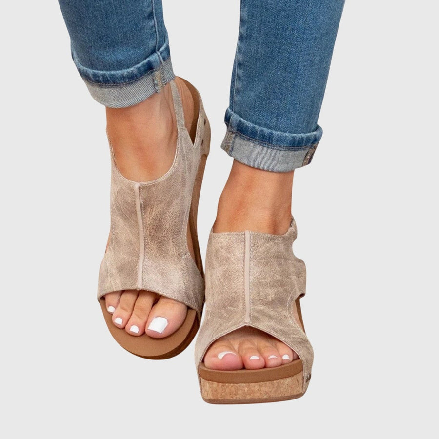 Poppy | Cork Cutout Peep-Toe Wedge Women Sandals for Summer
