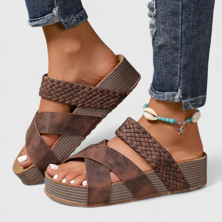 Elena | Braided Ankle-Strap Low Wedge Women Sandals for Summer