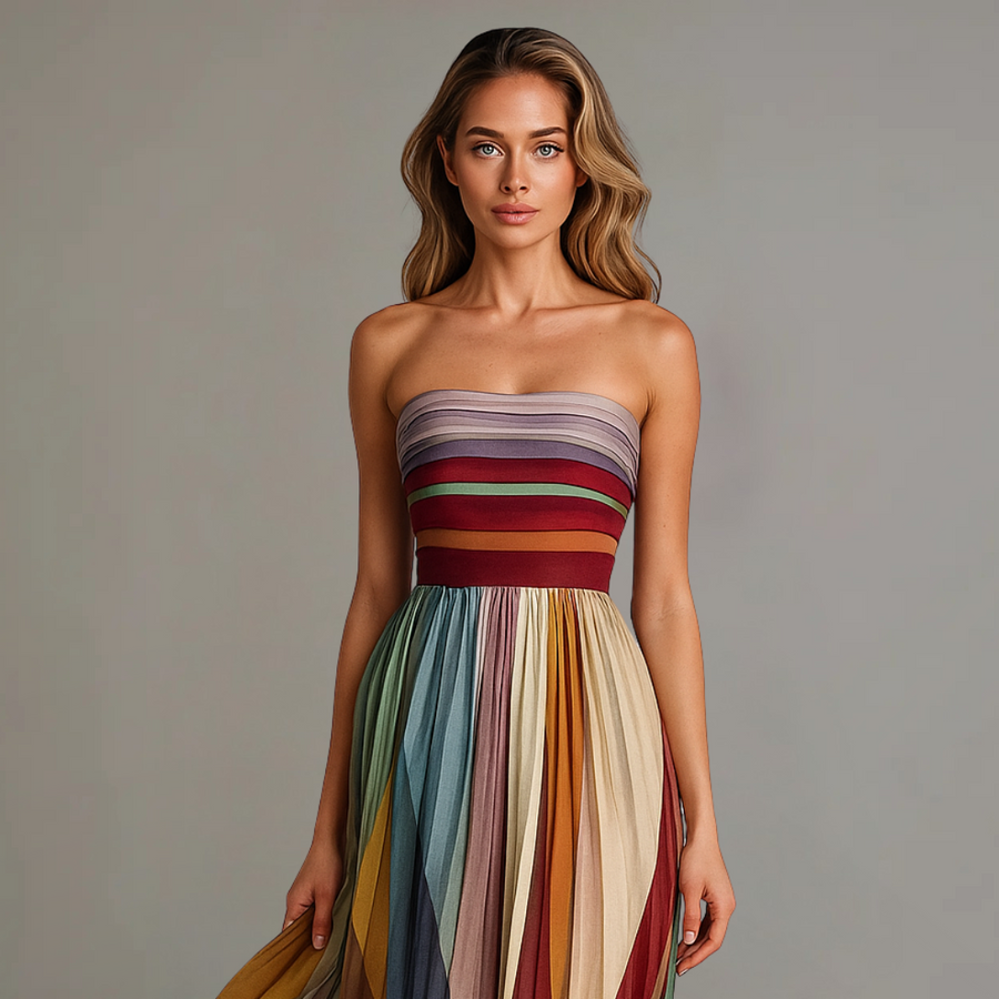 Zoe | Strapless Pleated Chiffon Maxi Dress for Summer