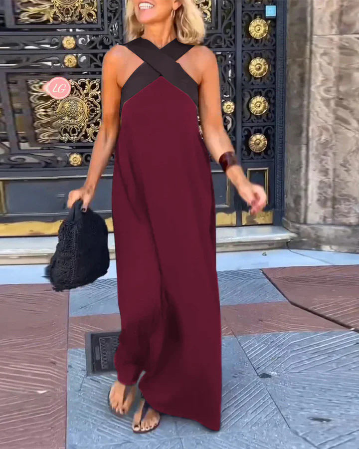 Tamsin | Crossover V-Neck Linen Maxi Dress for Summer
