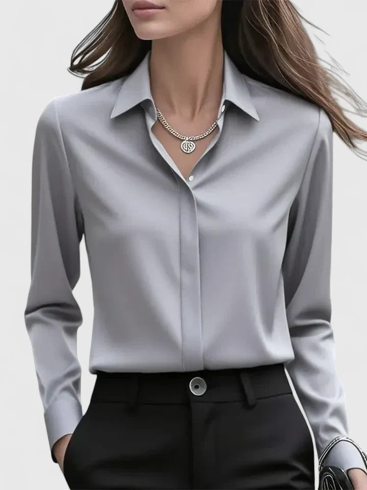 Tania | Satin Collared Button-Front Women Blouses for Summer