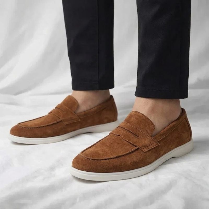 Wesley | Slim Suede White-Sole Penny Men Loafers