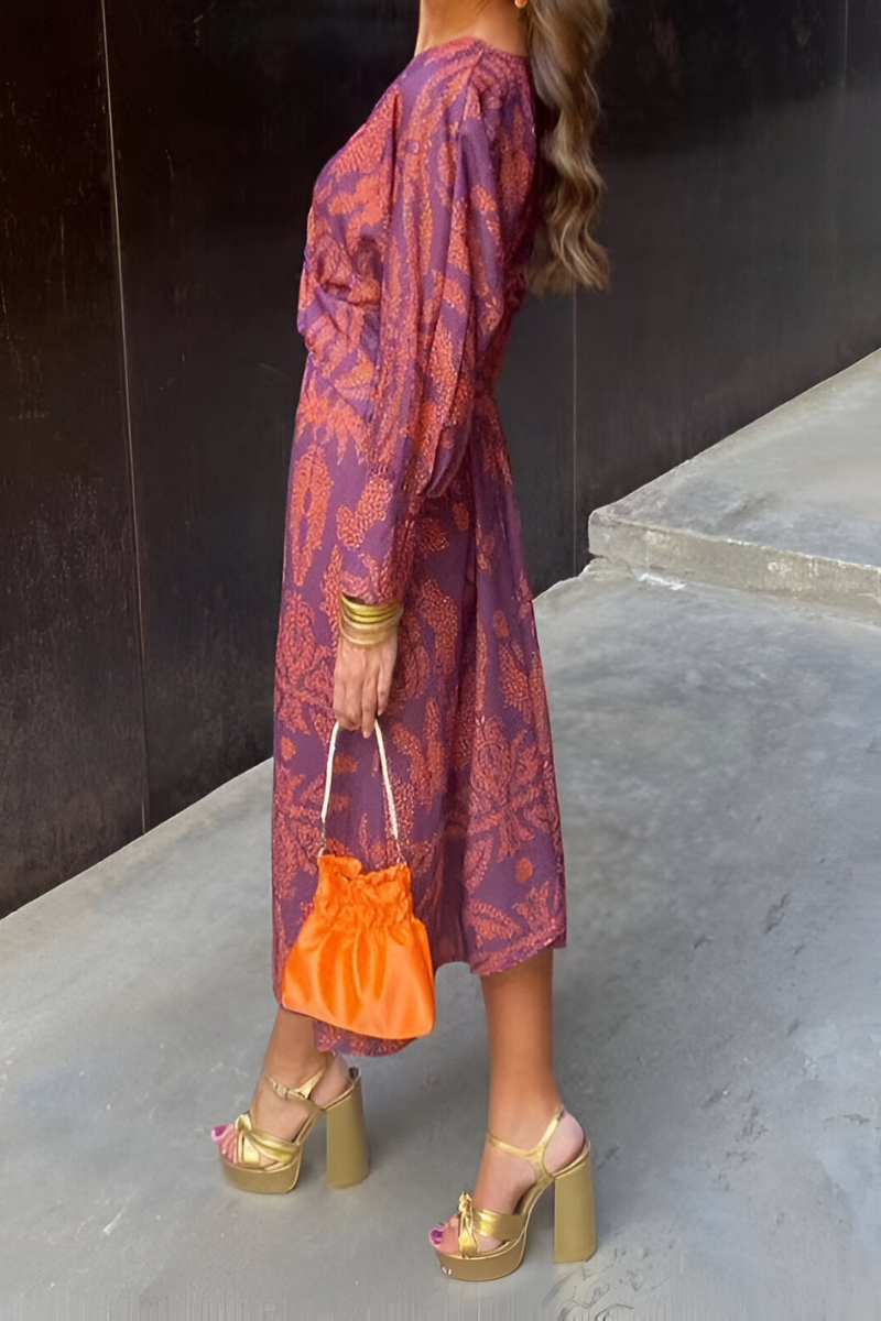 Xanthe | Floral Twist-Front Long-Sleeve Midi Dress