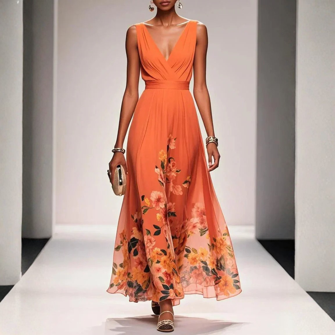 Phoebe | Floral V-Neck Chiffon Maxi Dress for Summer