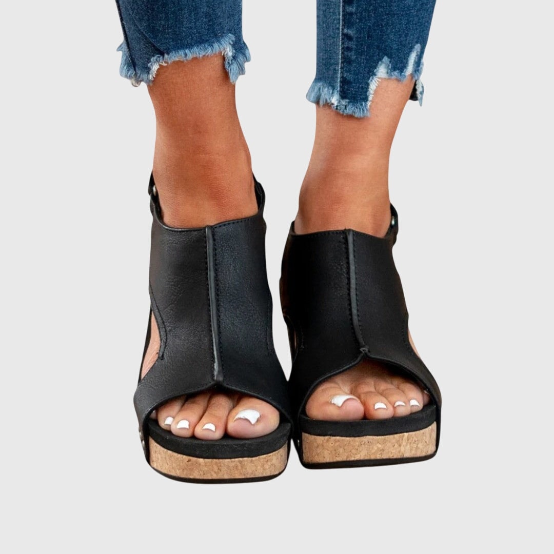Poppy | Cork Cutout Peep-Toe Wedge Women Sandals for Summer