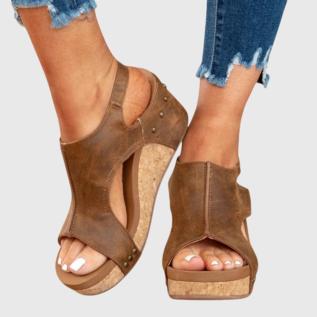 Poppy | Cork Cutout Peep-Toe Wedge Women Sandals for Summer