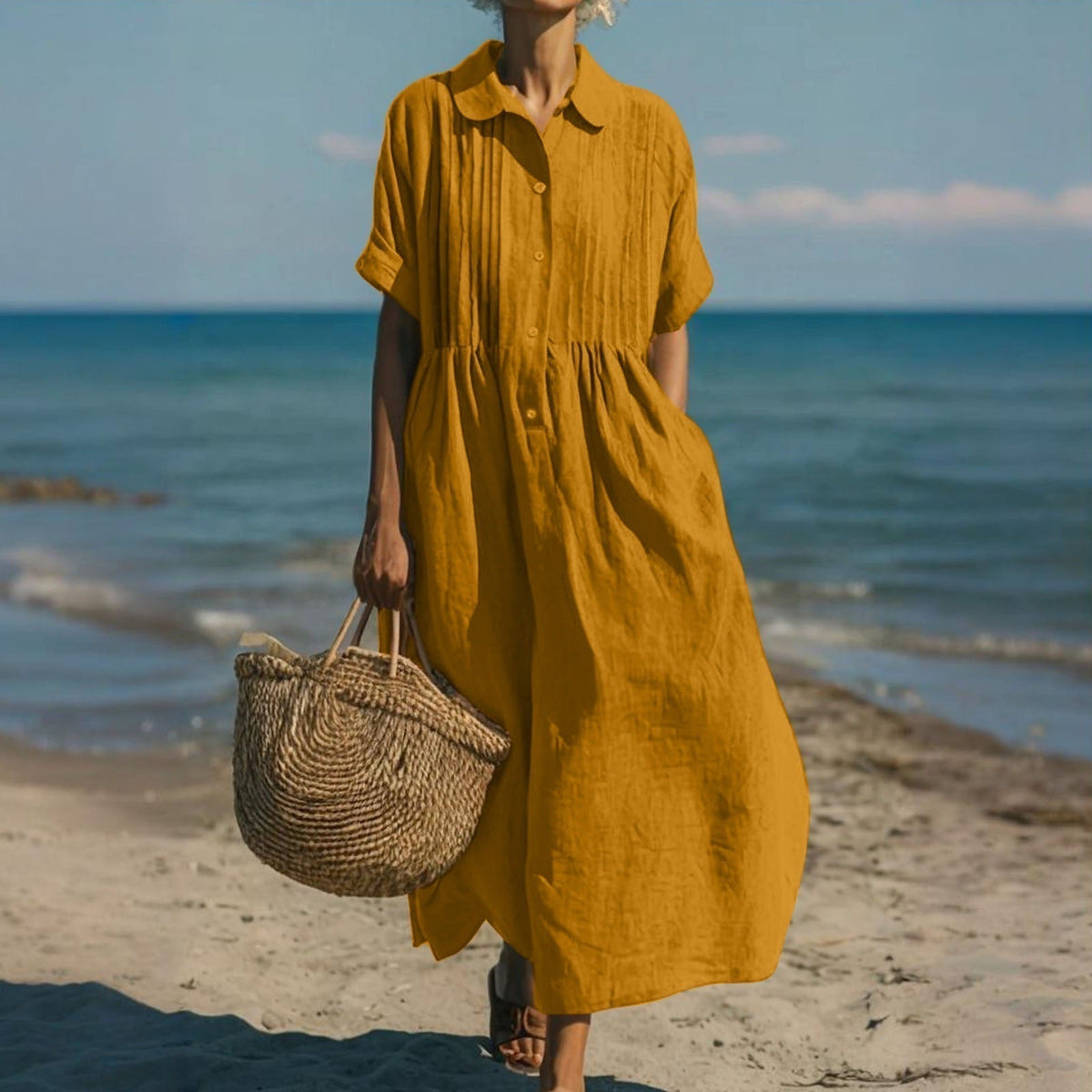 Colette | Collared Button-Front Cotton Shirt Dress for Summer