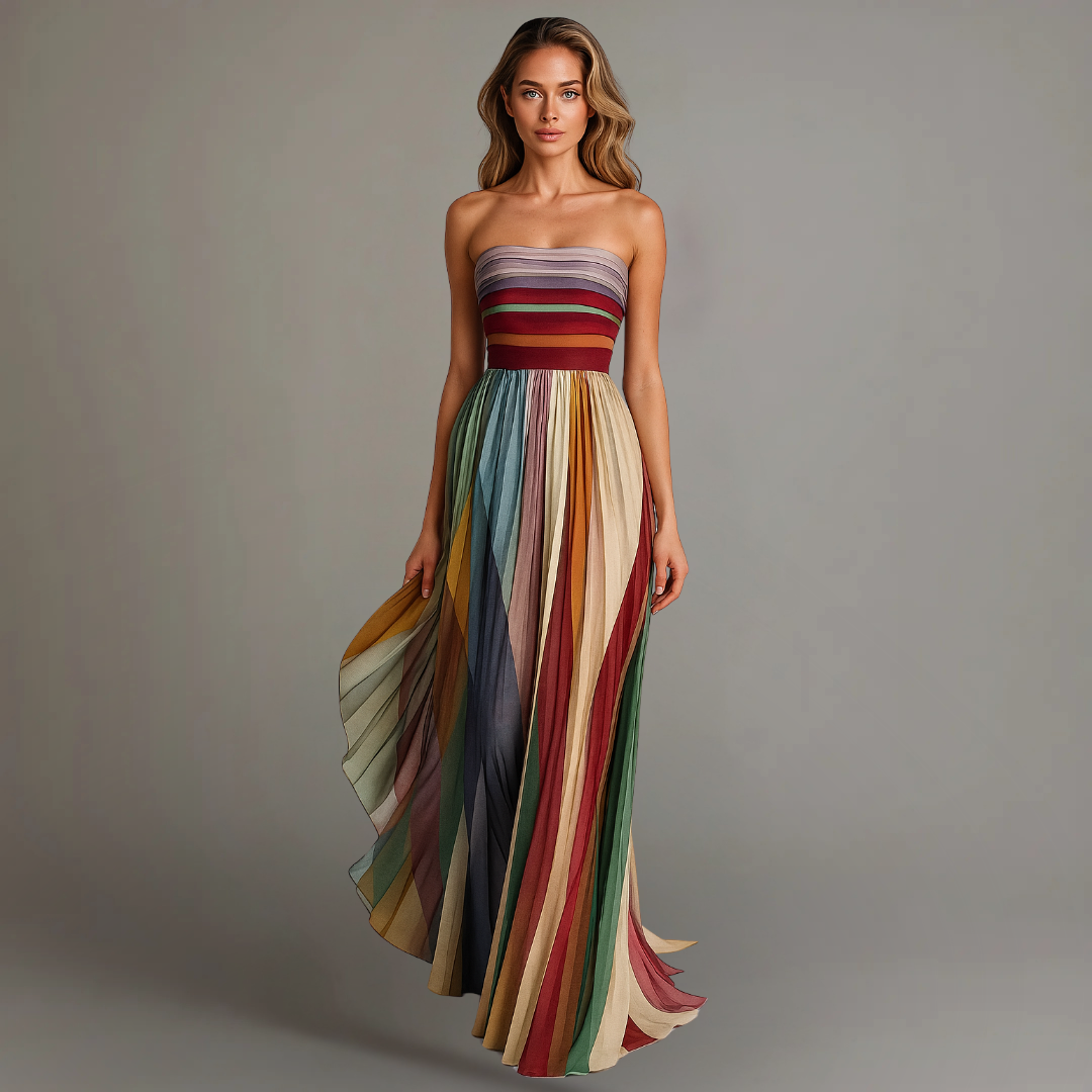Zoe | Strapless Pleated Chiffon Maxi Dress for Summer