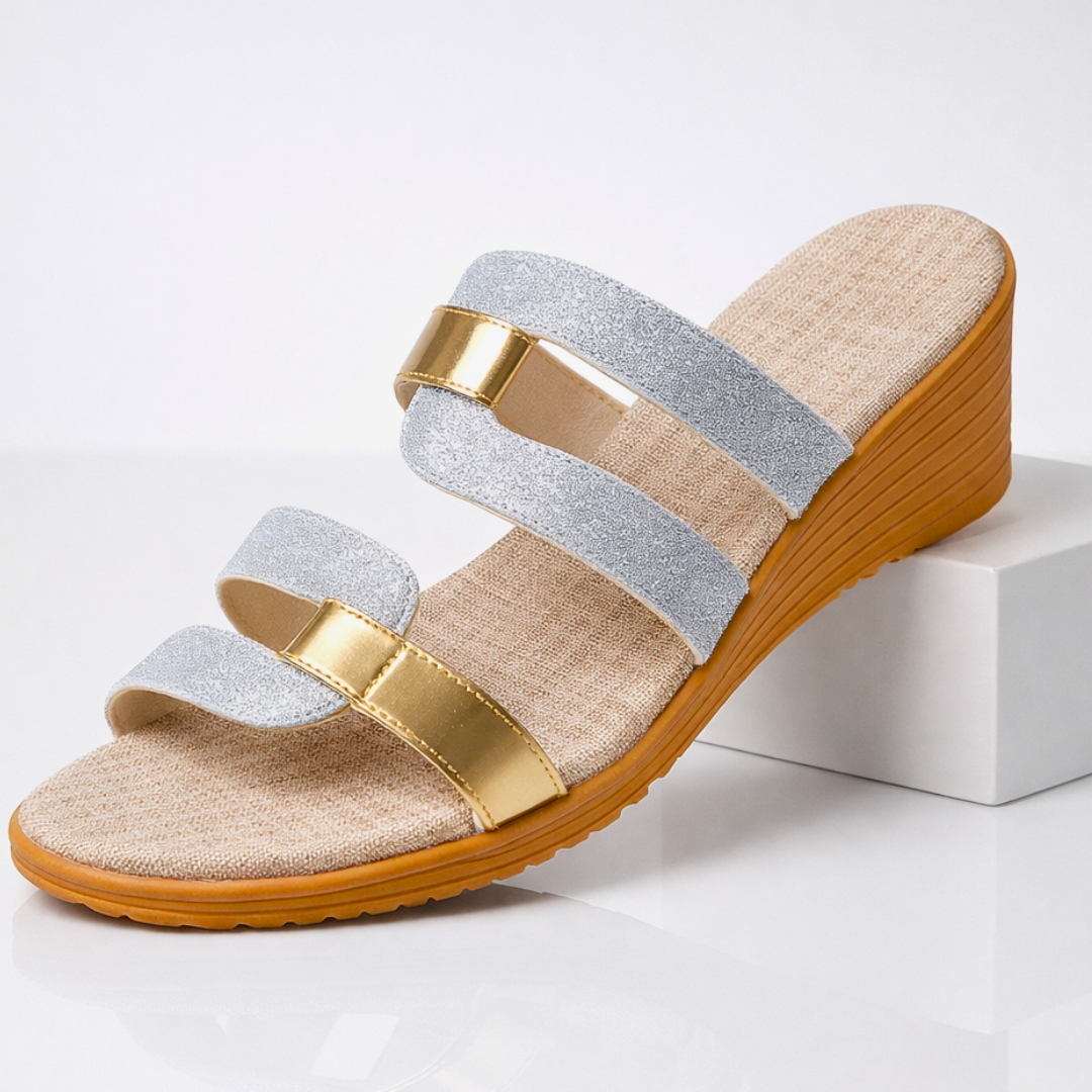 Georgia | Glitter Metallic-Strap Wedge Women Sandals for Summer