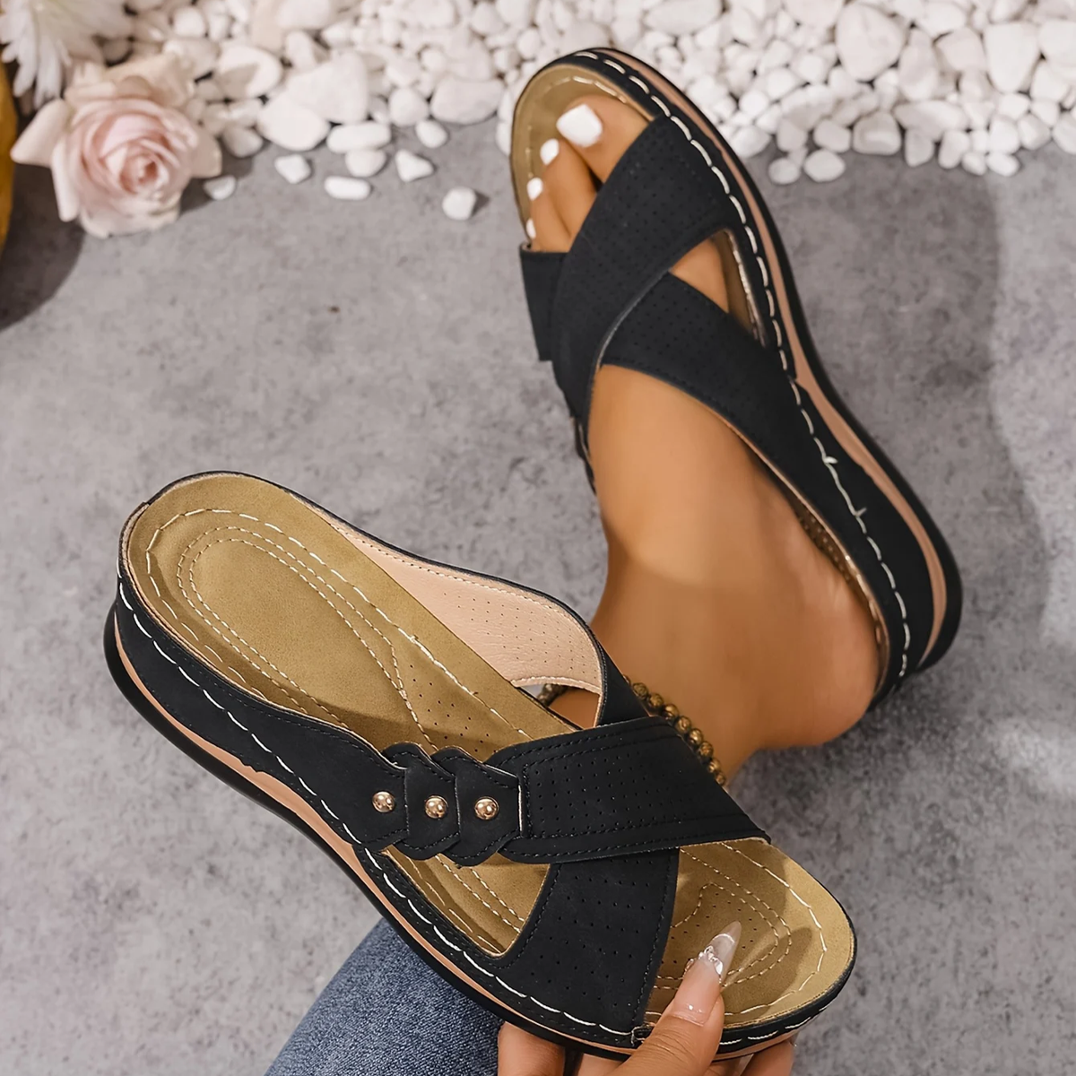 Indie | Criss-Cross Perforated Low Wedge Women Sandals for Summer