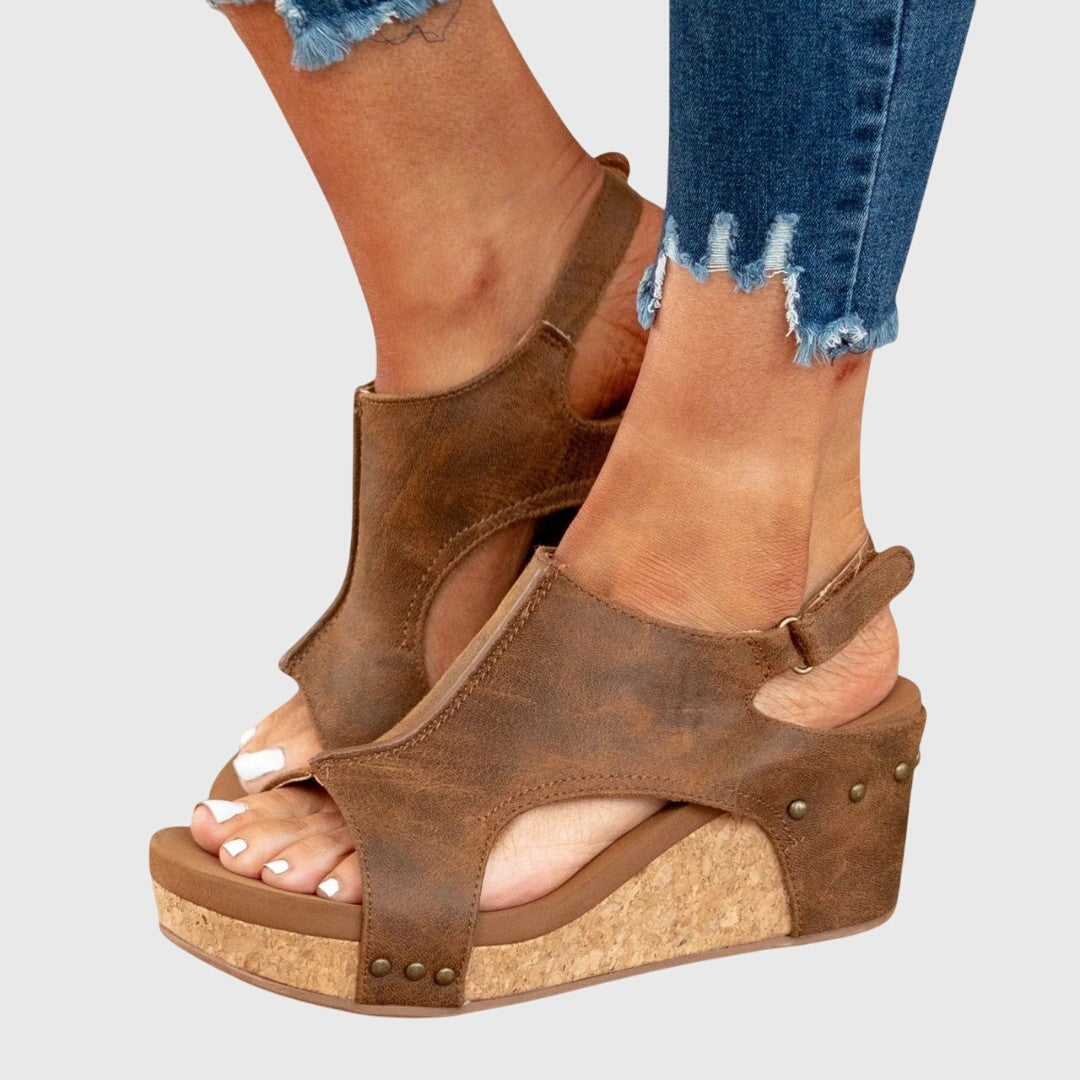 Poppy | Cork Cutout Peep-Toe Wedge Women Sandals for Summer
